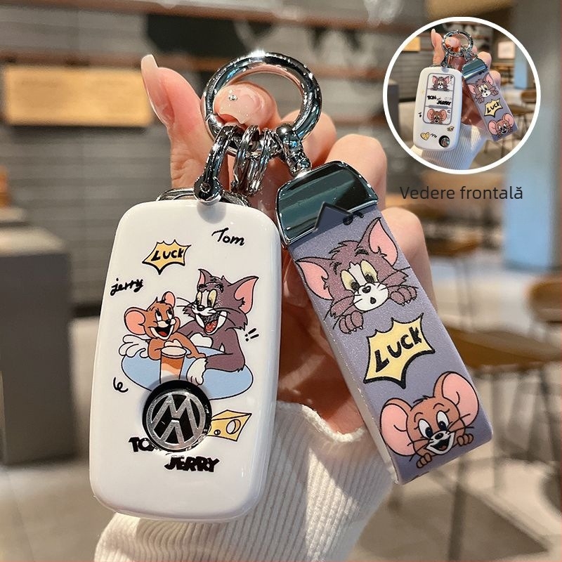 Yi Hangcheng husă cheie TPU pentru Volkswagen – stil desen animat, compatibil cu Sagitar, Bora, Polo, Lavida, Tiguan L, T-Roc, Golf 7