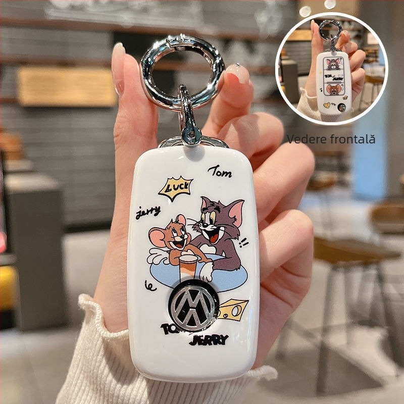 Yi Hangcheng husă cheie TPU pentru Volkswagen – stil desen animat, compatibil cu Sagitar, Bora, Polo, Lavida, Tiguan L, T-Roc, Golf 7