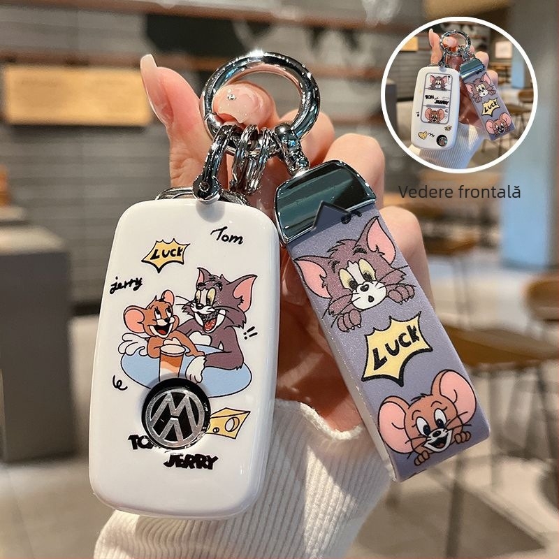 Yi Hangcheng husă cheie TPU pentru Volkswagen – stil desen animat, compatibil cu Sagitar, Bora, Polo, Lavida, Tiguan L, T-Roc, Golf 7