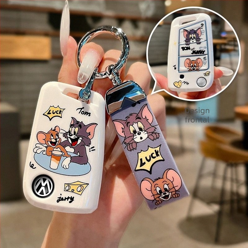 Yi Hangcheng husă cheie TPU pentru Volkswagen – stil desen animat, compatibil cu Sagitar, Bora, Polo, Lavida, Tiguan L, T-Roc, Golf 7