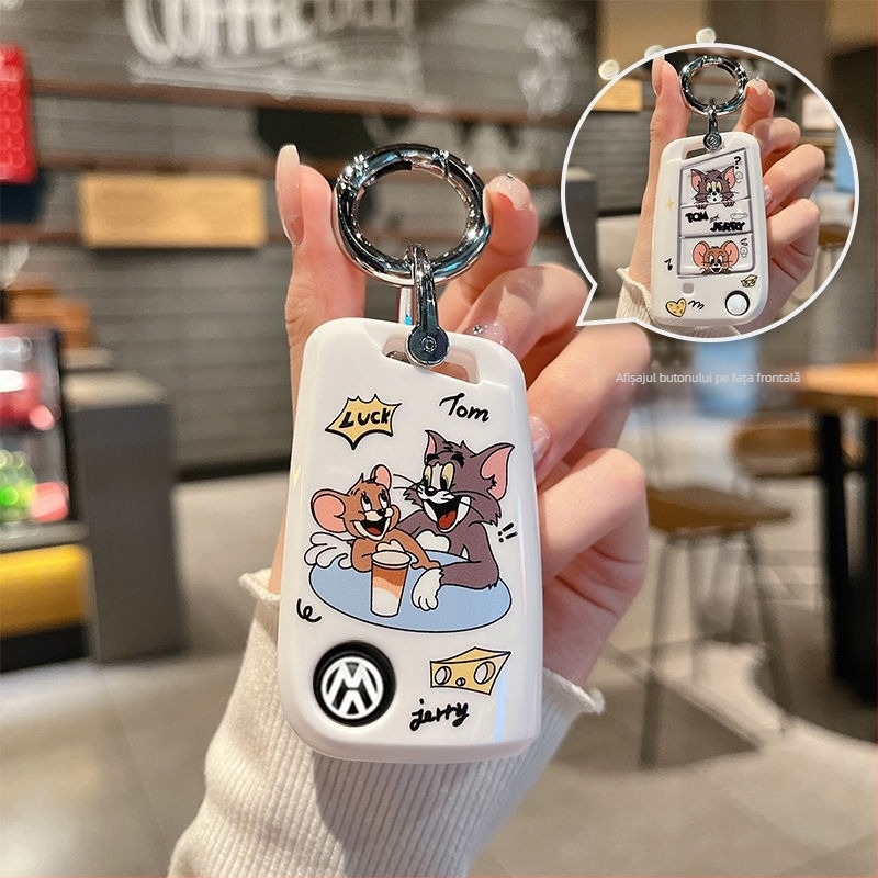 Yi Hangcheng husă cheie TPU pentru Volkswagen – stil desen animat, compatibil cu Sagitar, Bora, Polo, Lavida, Tiguan L, T-Roc, Golf 7