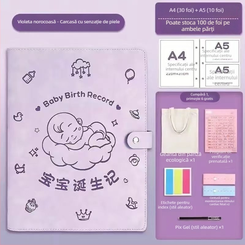 Carte de stocare a înregistrărilor de sarcină din piele, model Sleeping Baby Storage Book; 120 de pagini; grosime 1.5; grosime material 0.2; imprimare siglă disponibilă