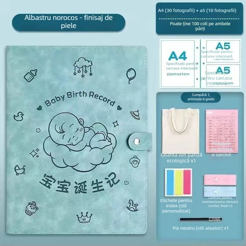 Carte de stocare a înregistrărilor de sarcină din piele, model Sleeping Baby Storage Book; 120 de pagini; grosime 1.5; grosime material 0.2; imprimare siglă disponibilă