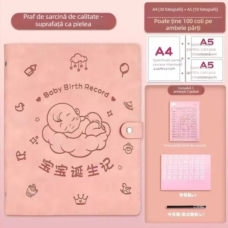 Carte de stocare a înregistrărilor de sarcină din piele, model Sleeping Baby Storage Book; 120 de pagini; grosime 1.5; grosime material 0.2; imprimare siglă disponibilă
