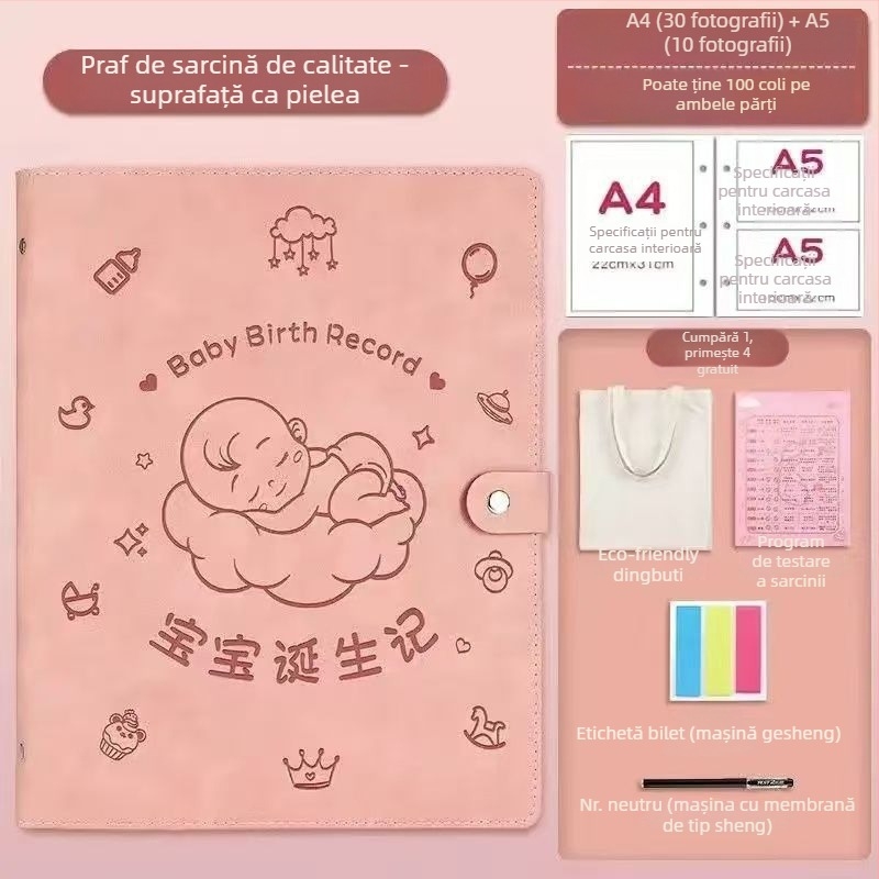 Carte de stocare a înregistrărilor de sarcină din piele, model Sleeping Baby Storage Book; 120 de pagini; grosime 1.5; grosime material 0.2; imprimare siglă disponibilă