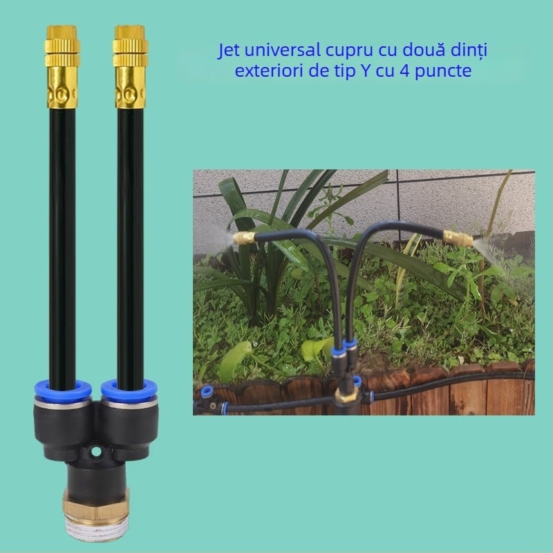 Sistem automat de udare cu microaspersie din cupru, duza Y cu două capete pivotante, filet exterior 1/4 inch