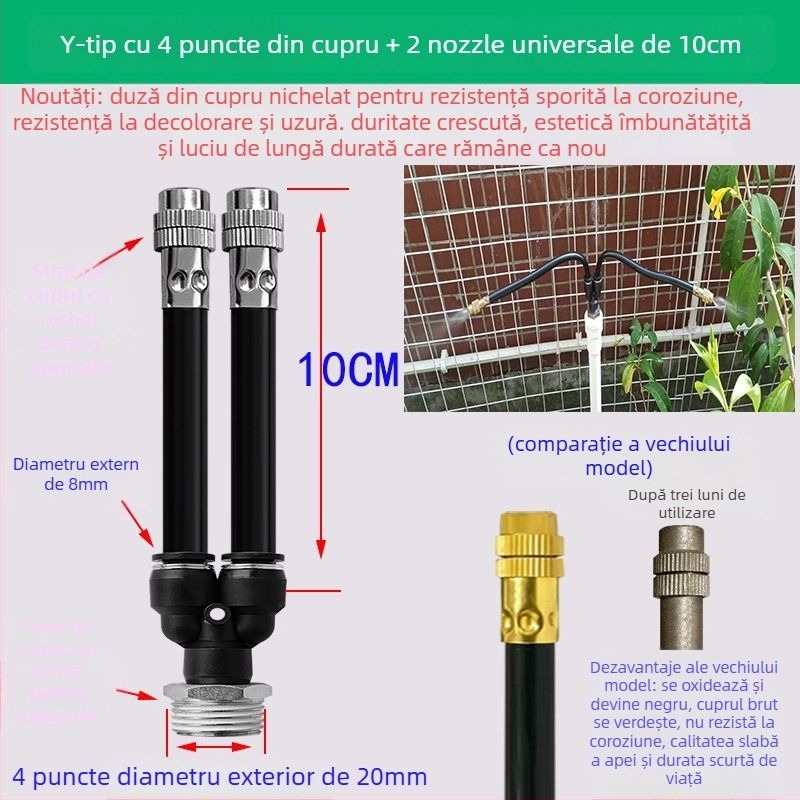 Sistem automat de udare cu microaspersie din cupru, duza Y cu două capete pivotante, filet exterior 1/4 inch