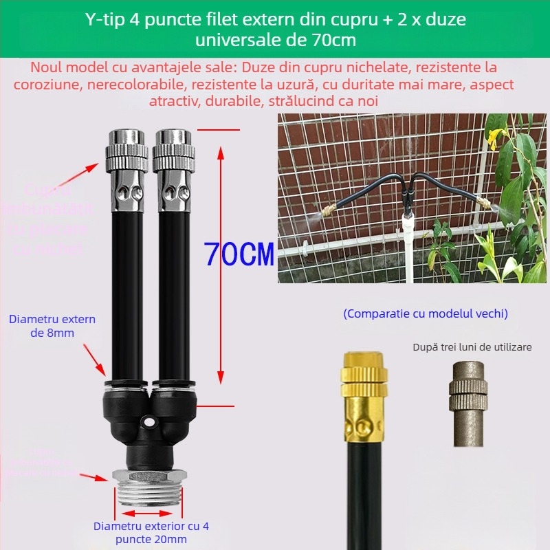 Sistem automat de udare cu microaspersie din cupru, duza Y cu două capete pivotante, filet exterior 1/4 inch