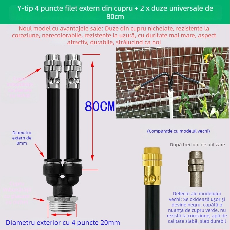 Sistem automat de udare cu microaspersie din cupru, duza Y cu două capete pivotante, filet exterior 1/4 inch