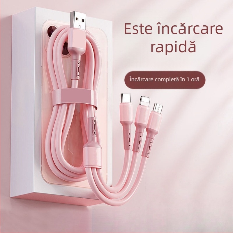 Cablu USB de încărcare împletit, 66W, 1 la 3 ieșiri, pentru Huawei și Apple
