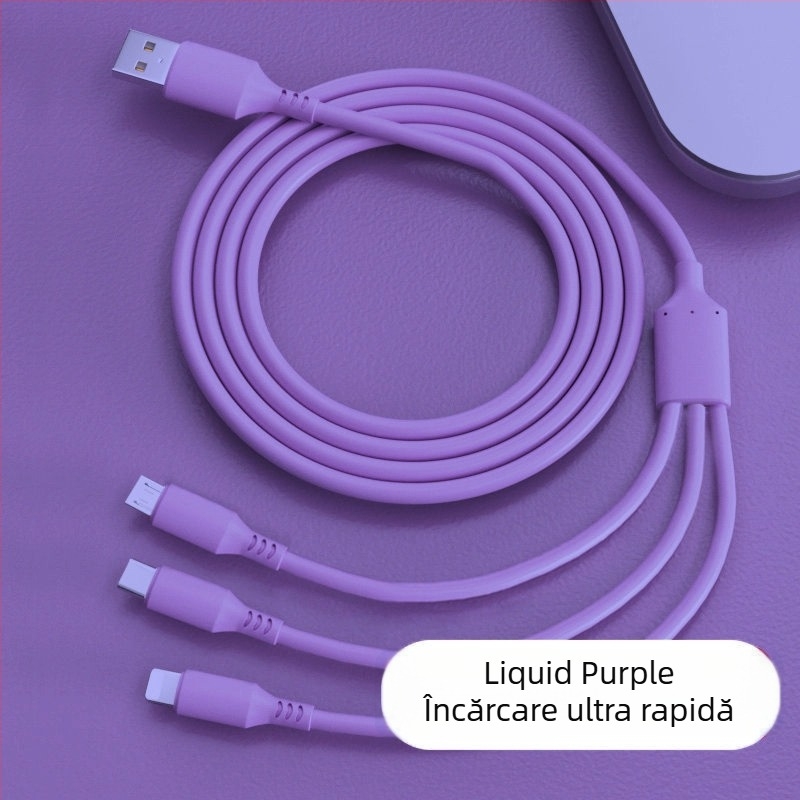 Cablu USB de încărcare împletit, 66W, 1 la 3 ieșiri, pentru Huawei și Apple