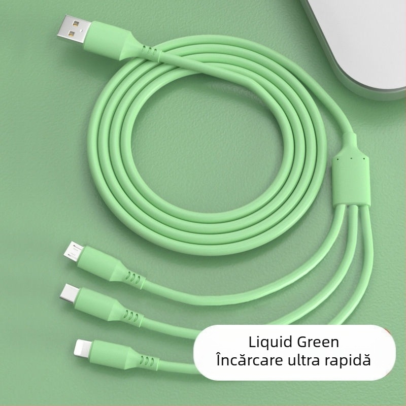 Cablu USB de încărcare împletit, 66W, 1 la 3 ieșiri, pentru Huawei și Apple