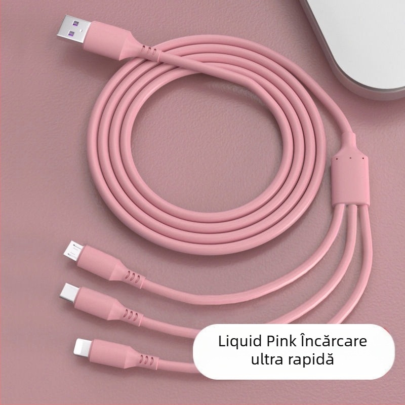 Cablu USB de încărcare împletit, 66W, 1 la 3 ieșiri, pentru Huawei și Apple