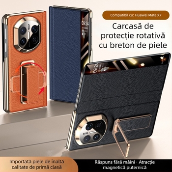 Carcasă Huawei MateX7 din piele cu brățară rotativă pentru încheietură, Electroplating cu ax dublu, Smart Window X6, Piele naturală, Rezistență la șocuri
