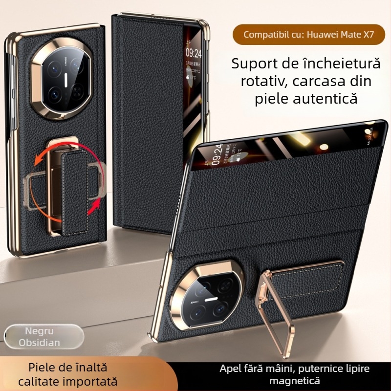 Carcasă Huawei MateX7 din piele cu brățară rotativă pentru încheietură, Electroplating cu ax dublu, Smart Window X6, Piele naturală, Rezistență la șocuri