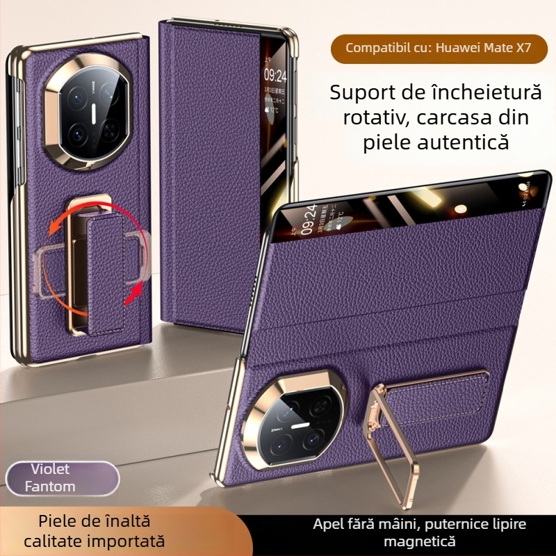 Carcasă Huawei MateX7 din piele cu brățară rotativă pentru încheietură, Electroplating cu ax dublu, Smart Window X6, Piele naturală, Rezistență la șocuri