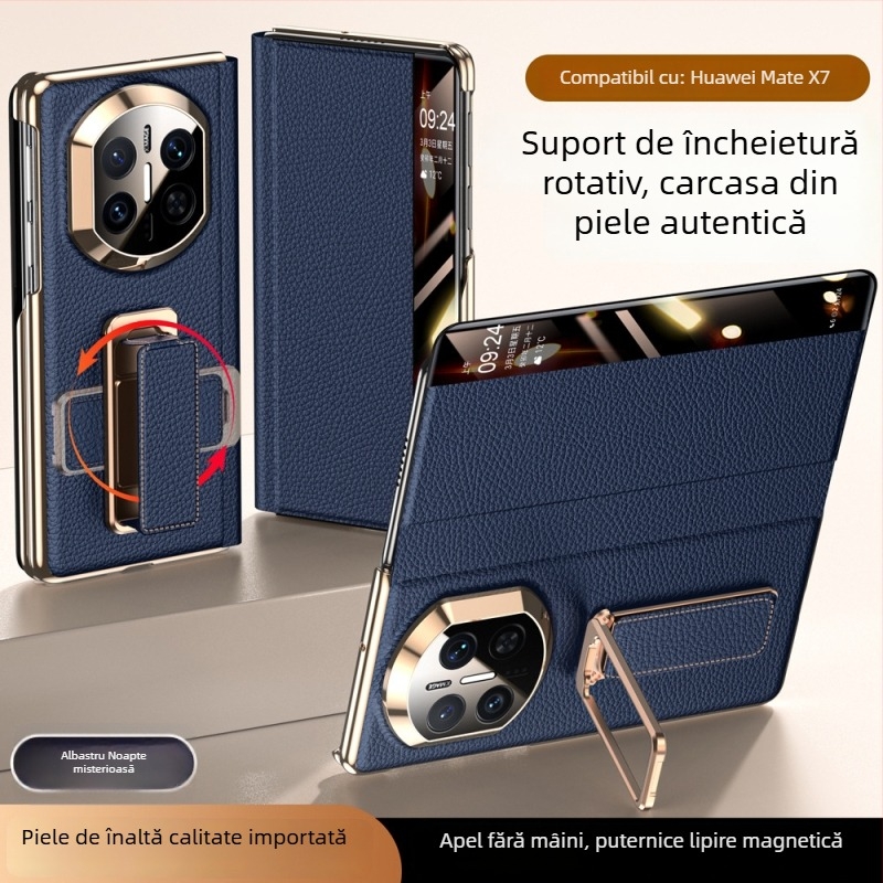 Carcasă Huawei MateX7 din piele cu brățară rotativă pentru încheietură, Electroplating cu ax dublu, Smart Window X6, Piele naturală, Rezistență la șocuri