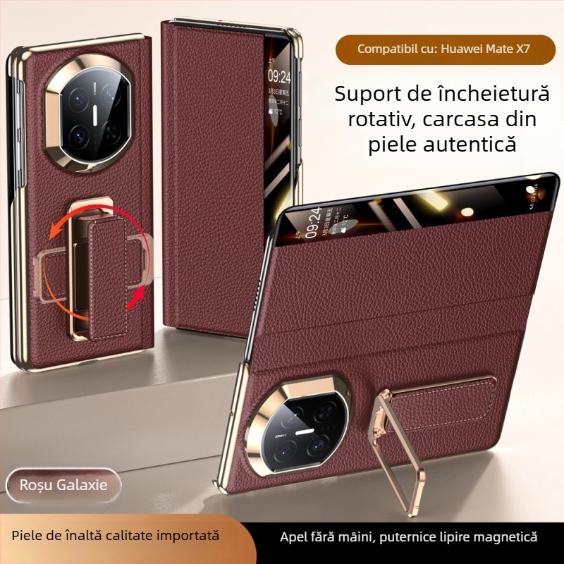 Carcasă Huawei MateX7 din piele cu brățară rotativă pentru încheietură, Electroplating cu ax dublu, Smart Window X6, Piele naturală, Rezistență la șocuri