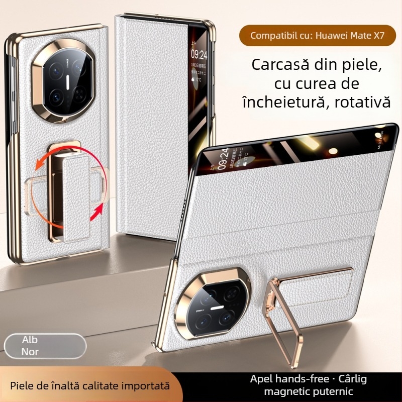 Carcasă Huawei MateX7 din piele cu brățară rotativă pentru încheietură, Electroplating cu ax dublu, Smart Window X6, Piele naturală, Rezistență la șocuri
