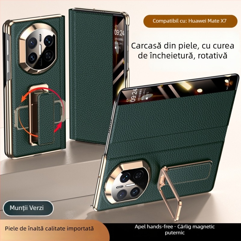 Carcasă Huawei MateX7 din piele cu brățară rotativă pentru încheietură, Electroplating cu ax dublu, Smart Window X6, Piele naturală, Rezistență la șocuri