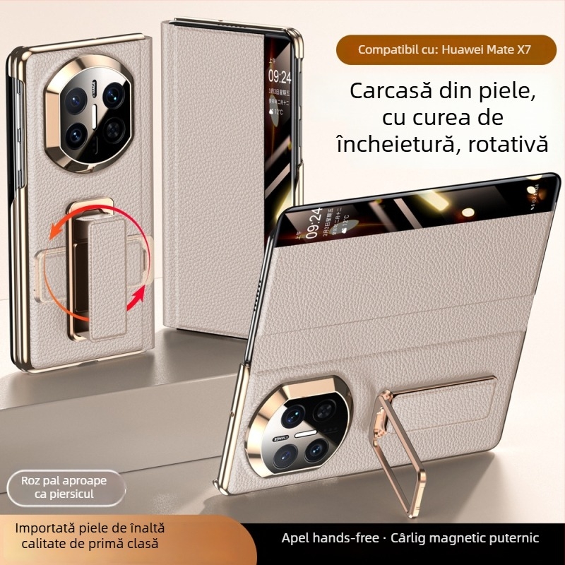 Carcasă Huawei MateX7 din piele cu brățară rotativă pentru încheietură, Electroplating cu ax dublu, Smart Window X6, Piele naturală, Rezistență la șocuri