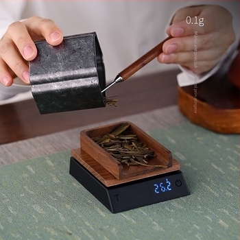 Cântar de ceai din lemn de nuc cu precizie 0,1 g, include linguriță pentru ceai, model JH-C30, capacitate 2000 g, măsurare electronică, baterie reîncărcabilă încorporată