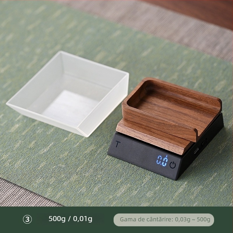Cântar de ceai din lemn de nuc cu precizie 0,1 g, include linguriță pentru ceai, model JH-C30, capacitate 2000 g, măsurare electronică, baterie reîncărcabilă încorporată