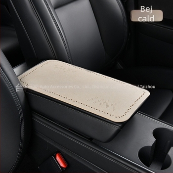 Padă pentru cotiera auto - husă centrală ultra-subțire, pluș, perforări triunghiulare, universal pentru toate sezoanele, PU material, imprimare cu logo