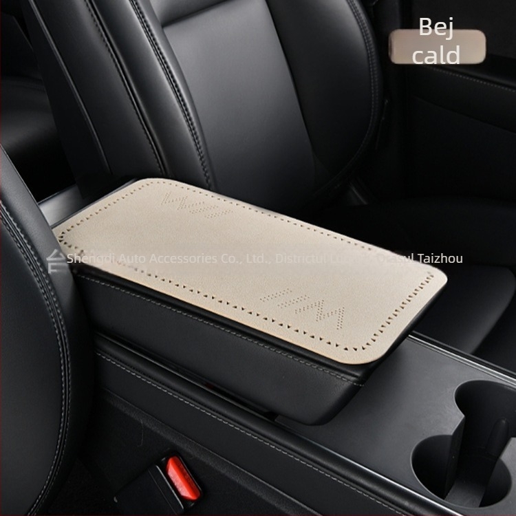 Padă pentru cotiera auto - husă centrală ultra-subțire, pluș, perforări triunghiulare, universal pentru toate sezoanele, PU material, imprimare cu logo