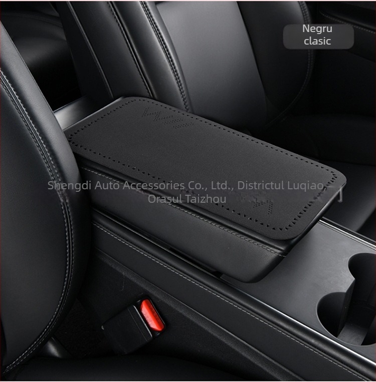 Padă pentru cotiera auto - husă centrală ultra-subțire, pluș, perforări triunghiulare, universal pentru toate sezoanele, PU material, imprimare cu logo