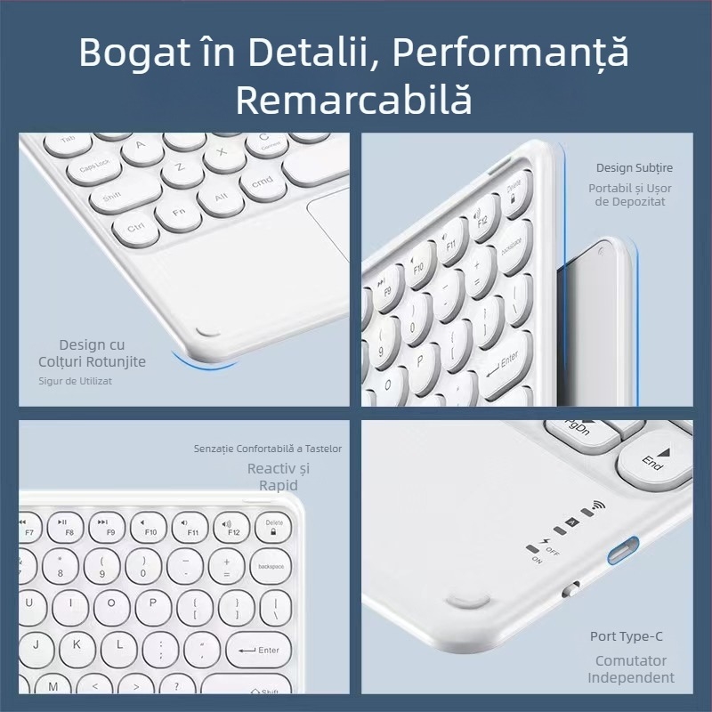 Tastatură Bluetooth wireless cu touchpad, compatibilă cu iPad, tablete și telefoane Huawei și Xiaomi
