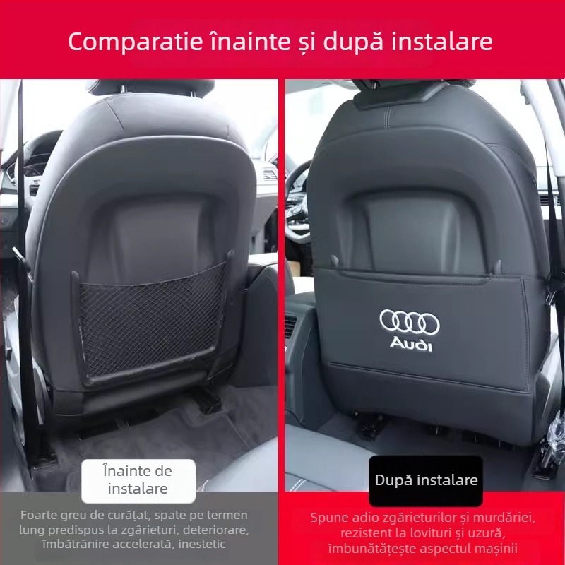 Panouri de protecție pentru scaunele Audi – Anti-kick, piele microfibră, umplutură din burete, logo tipărit, pentru toate anotimpurile, stil minimalist