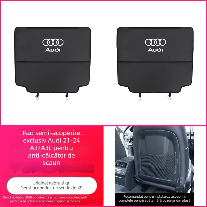 Panouri de protecție pentru scaunele Audi – Anti-kick, piele microfibră, umplutură din burete, logo tipărit, pentru toate anotimpurile, stil minimalist