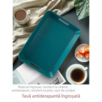 Tavă de servire dreptunghiulară din plastic cu mâner, anti-alunecare, design îngroșat, stil Nordic simplu, pentru restaurante și hoteluri