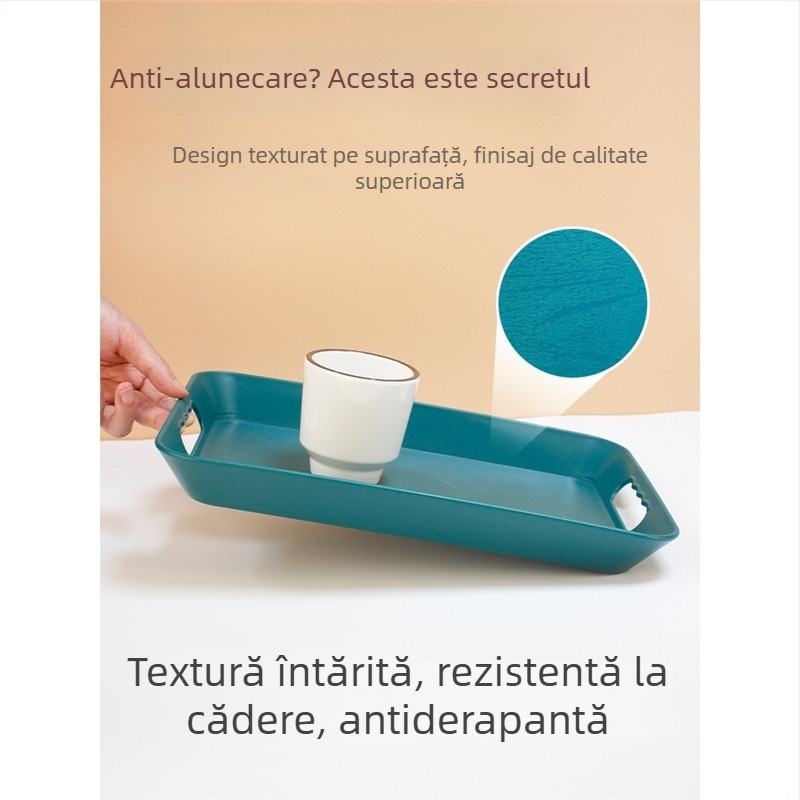Tavă de servire dreptunghiulară din plastic cu mâner, anti-alunecare, design îngroșat, stil Nordic simplu, pentru restaurante și hoteluri