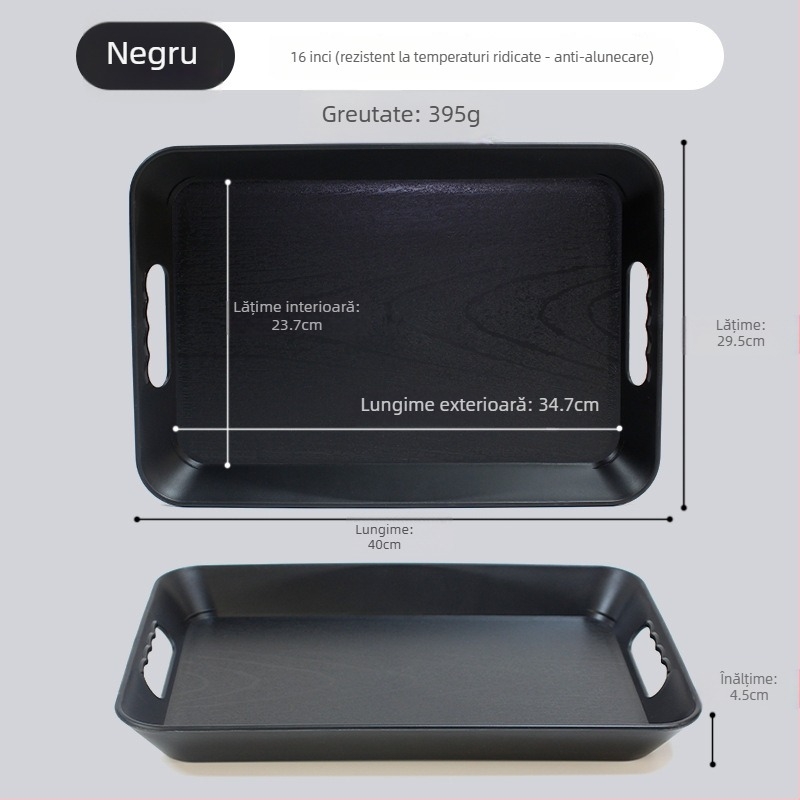 Tavă de servire dreptunghiulară din plastic cu mâner, anti-alunecare, design îngroșat, stil Nordic simplu, pentru restaurante și hoteluri