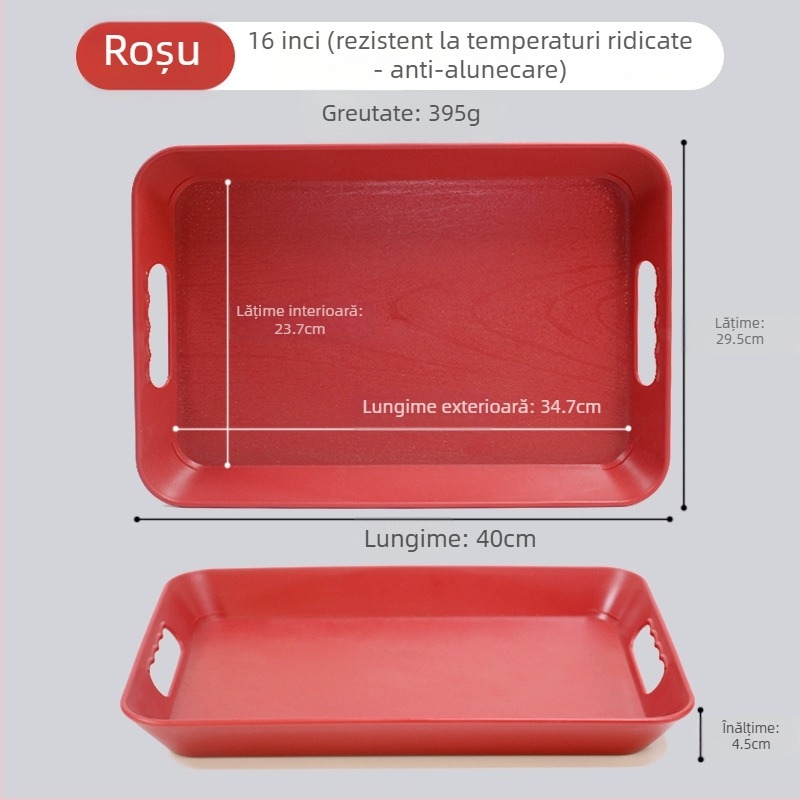 Tavă de servire dreptunghiulară din plastic cu mâner, anti-alunecare, design îngroșat, stil Nordic simplu, pentru restaurante și hoteluri