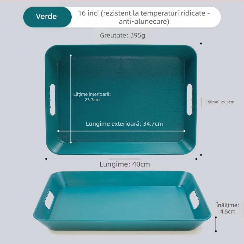 Tavă de servire dreptunghiulară din plastic cu mâner, anti-alunecare, design îngroșat, stil Nordic simplu, pentru restaurante și hoteluri