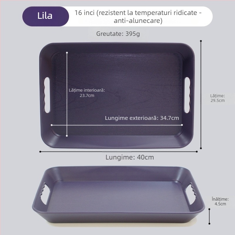 Tavă de servire dreptunghiulară din plastic cu mâner, anti-alunecare, design îngroșat, stil Nordic simplu, pentru restaurante și hoteluri