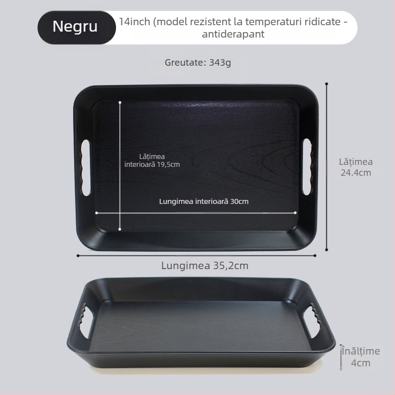 Tavă de servire dreptunghiulară din plastic cu mâner, anti-alunecare, design îngroșat, stil Nordic simplu, pentru restaurante și hoteluri