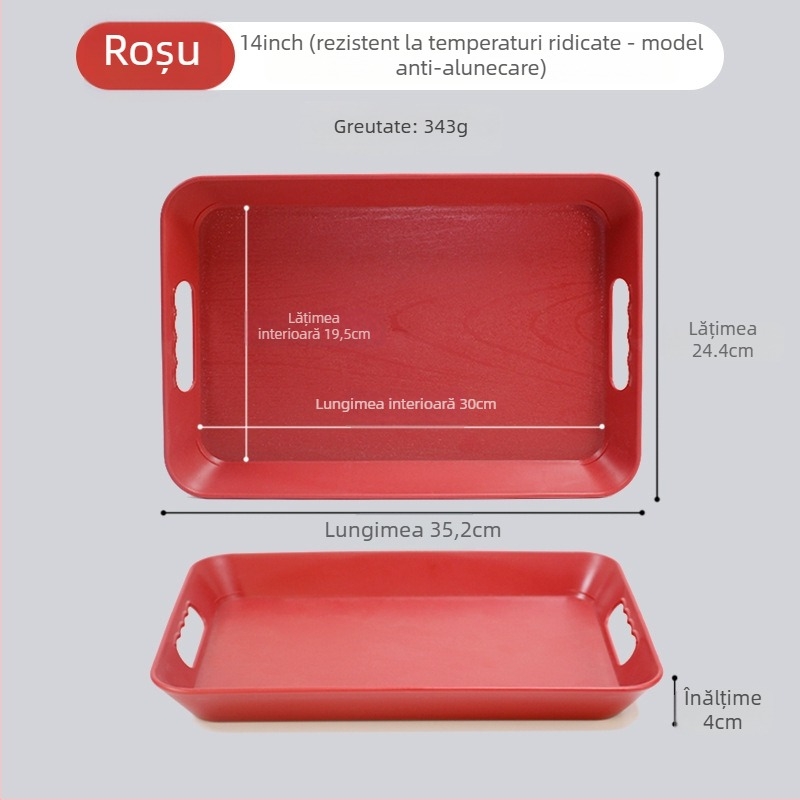 Tavă de servire dreptunghiulară din plastic cu mâner, anti-alunecare, design îngroșat, stil Nordic simplu, pentru restaurante și hoteluri