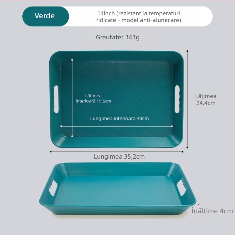Tavă de servire dreptunghiulară din plastic cu mâner, anti-alunecare, design îngroșat, stil Nordic simplu, pentru restaurante și hoteluri
