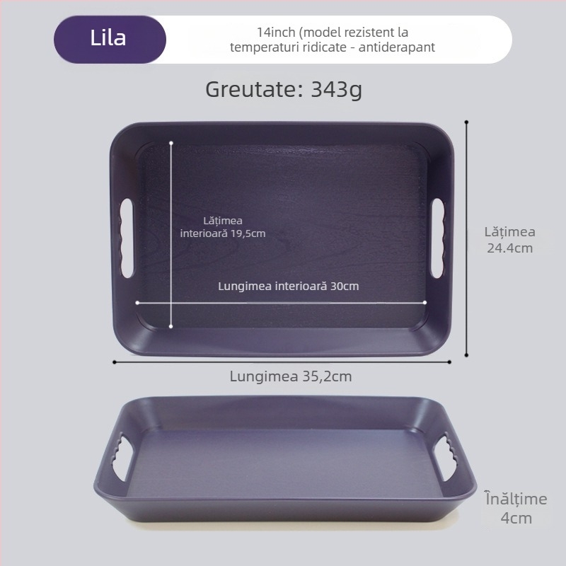 Tavă de servire dreptunghiulară din plastic cu mâner, anti-alunecare, design îngroșat, stil Nordic simplu, pentru restaurante și hoteluri