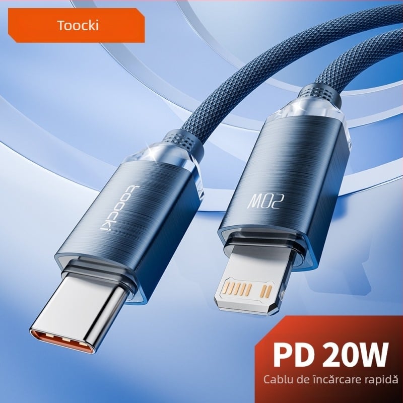 Toocki cablu date USB-C PD20W din aliaj de aluminiu, cap unic, încărcare rapidă