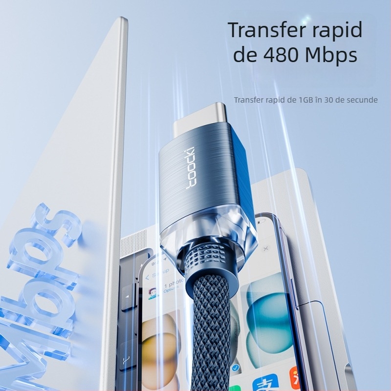 Toocki cablu date USB-C PD20W din aliaj de aluminiu, cap unic, încărcare rapidă