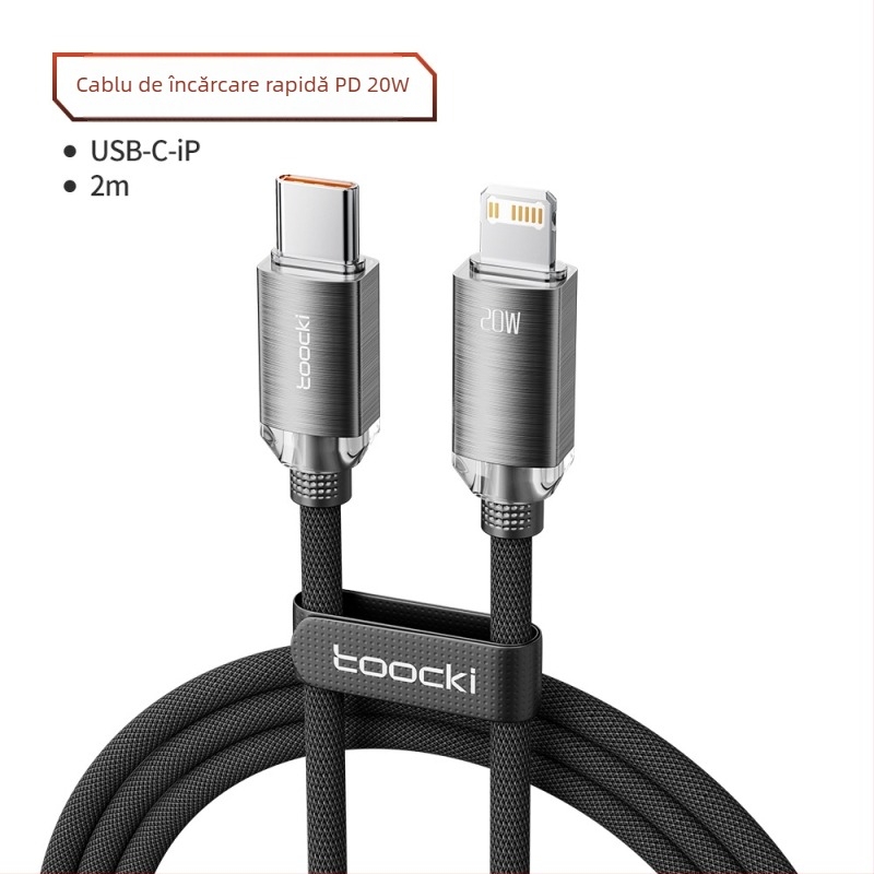 Toocki cablu date USB-C PD20W din aliaj de aluminiu, cap unic, încărcare rapidă
