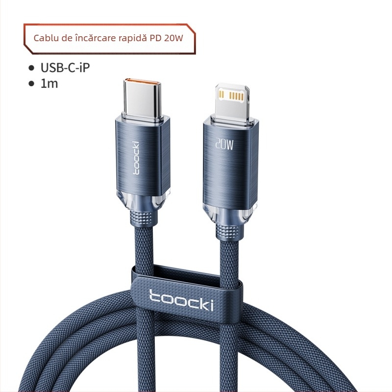 Toocki cablu date USB-C PD20W din aliaj de aluminiu, cap unic, încărcare rapidă