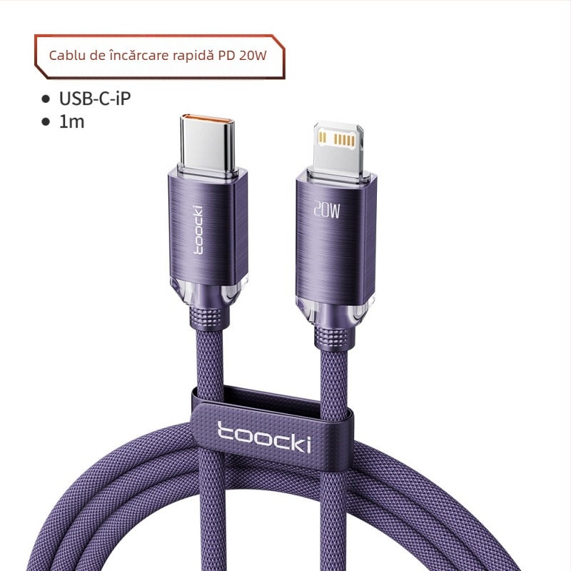 Toocki cablu date USB-C PD20W din aliaj de aluminiu, cap unic, încărcare rapidă