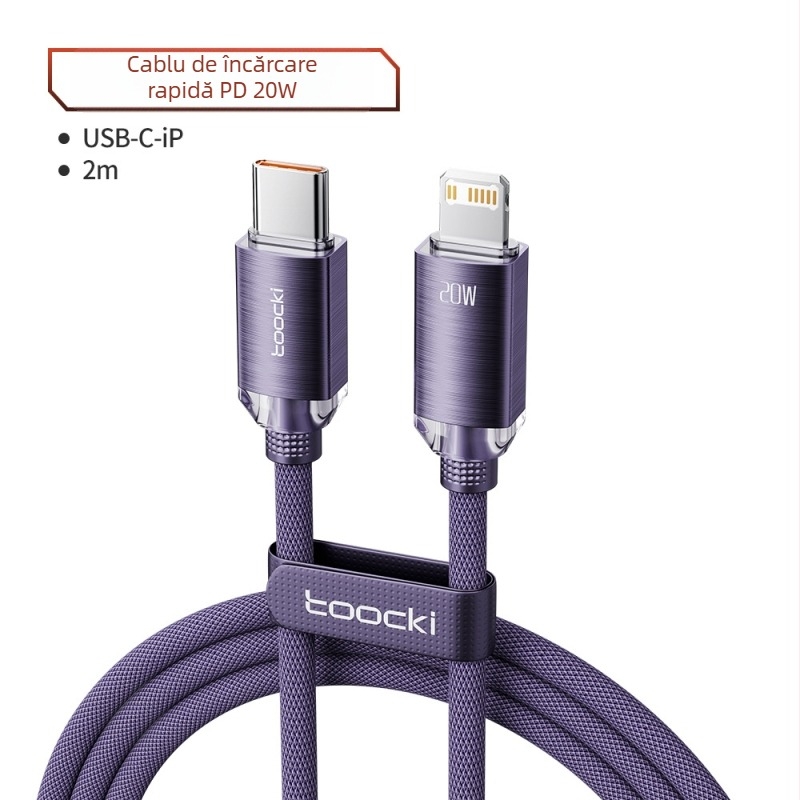 Toocki cablu date USB-C PD20W din aliaj de aluminiu, cap unic, încărcare rapidă