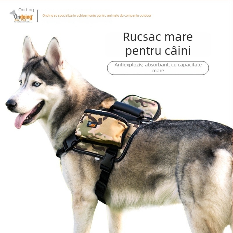Ham de piept pentru câine cu rucsac, material Oxford, reglabil, pentru drumeții în aer liber